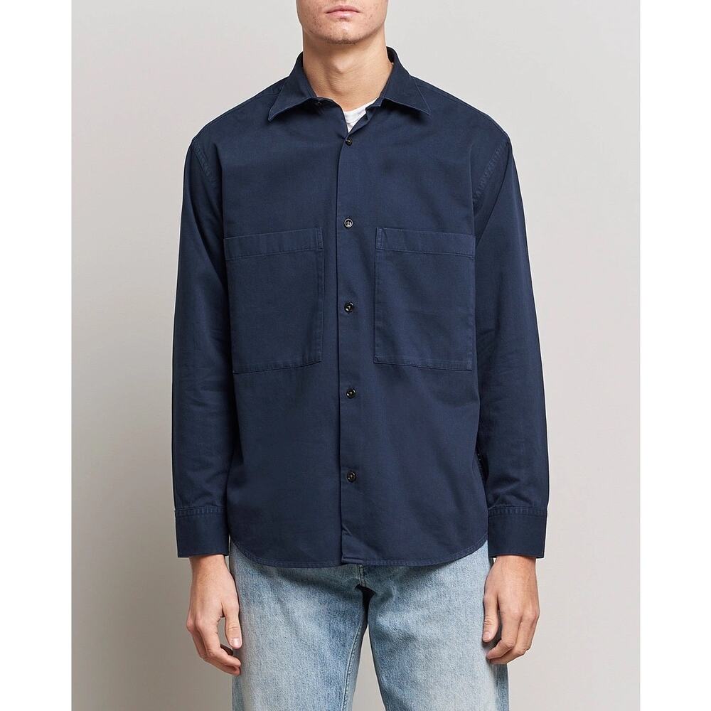NN07 Freddy Pocket Overshirt Button Front Shirt Long Sleeves Navy Blue Size XL